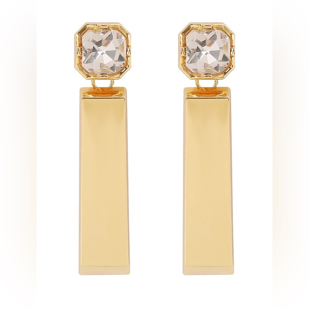 Rectangle Drop Gold Earrings with Crystal- NWT